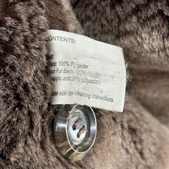CG COLLECTION BY GALLERY Jacket Womens 1X Faux Fur Lined Button Front Coat Brown - Picture 12 of 16